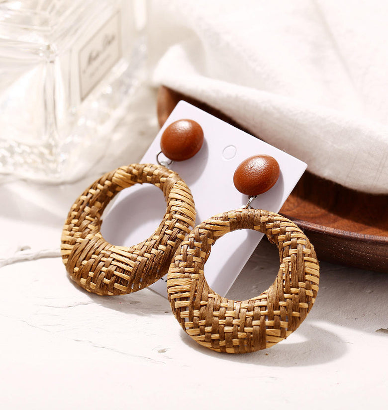 African Hallow Braided Circle Earring Retro Style Ear Drop Earring For Women