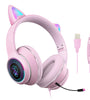 AKZ-023 Cat Ear Wired Headset USB 7.1 Channel Stereo Sound Head-mounted Luminous RGB Gaming Headphone with Sound Card Noise-canceling Microphone for PC