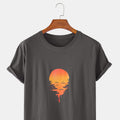 100% Cotton Design Sunset Print Round Neck Short Sleeve Loose T-Shirts