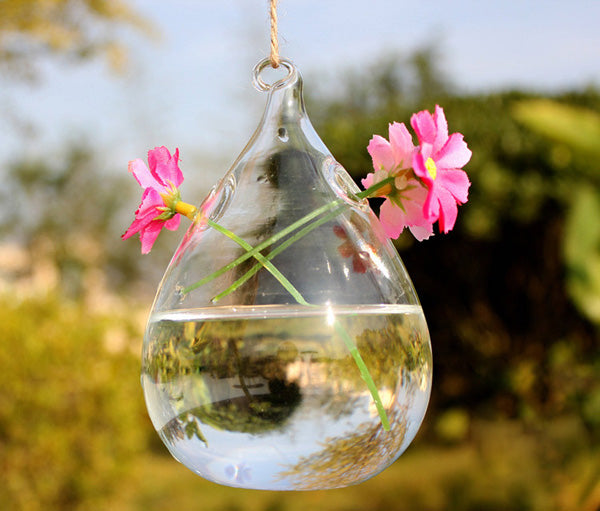 Haning Water Drop Shaped Glass Vase Double Holes Bottle Home Garden Wedding Party Decoration