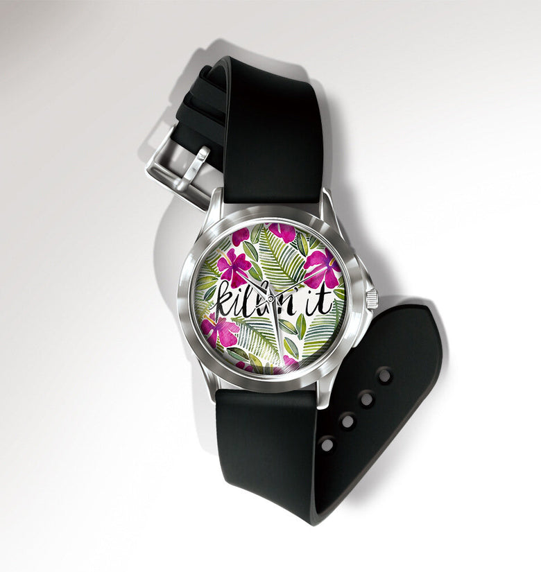 MISS WHITE Casual Watercolor Leaf Bird Fruit Pattern Dial PVC Band Unisex Quartz Watch Wristwatch