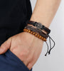 3 Pcs Men's Vintage Cowhide Leather Alloy Tree Of Life Pendant Braided Bracelet Set