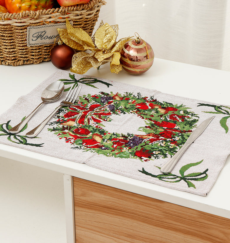 Christmas Table Mats Merry Christmas Placemat Ornament Heatproof Cloth Kitchen Decor For Home Xmas Santa Claus Hat Cutlery