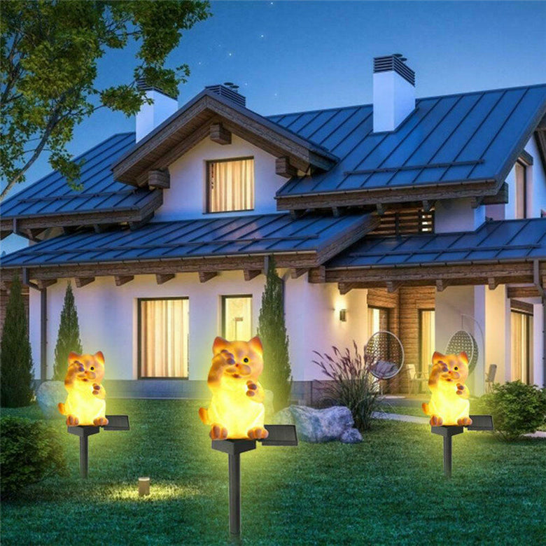 Solar Power LED Cat Lawn Light Outdoor Waterproof Garden Yard Landscape Lamp Christmas Decorations Lights