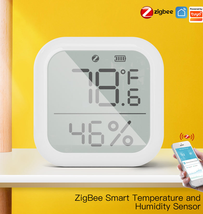 Moes Square Temperature and Humidity Sensor Indoor Hygrometer with LCD Display Remote Control ZigBe Hub Gateway Tuya Smart ZigBe