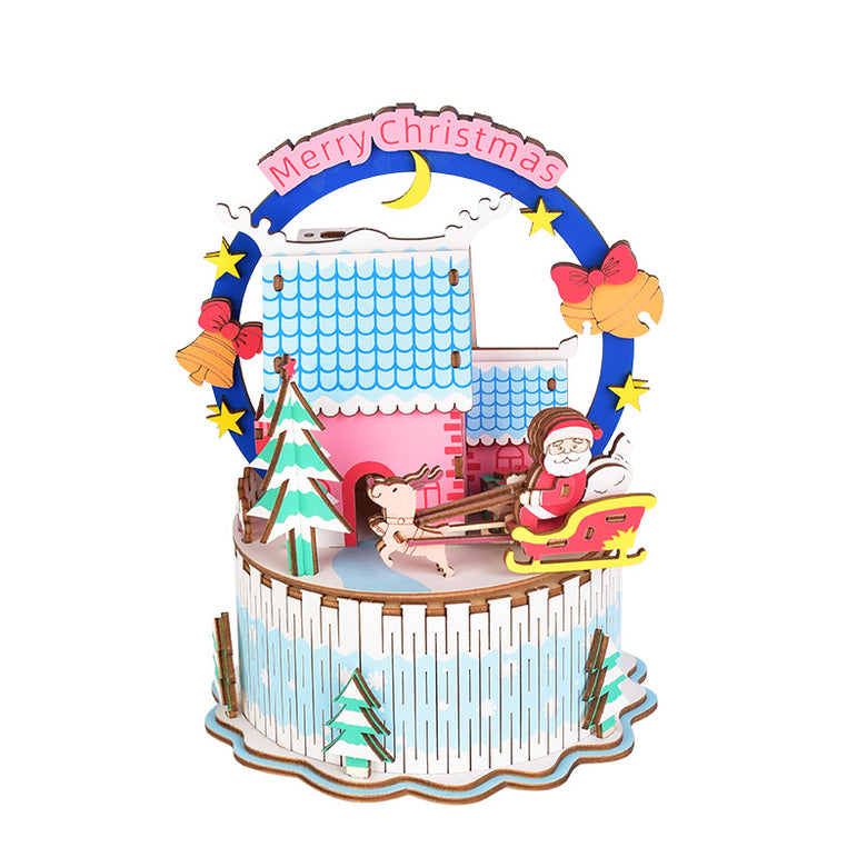 Assemble your own holiday music box doll house model toy - iiecreate DIY Assembled Christmas Eve and Thanksgiving Christmas Music Box Doll House Model Toy