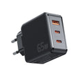 [GaN Tech] ESSAGER JT-G65B 65W 3-Port USB PD Charger 65W Dual Type-C PD2.0 PD3.0 PPS QC4.0 USB-A QC2.0 QC3.0 AFC Fast Charging Wall Charger Adapter EU Plug for iPhone 13 14 14 Pro 14Pro Max for Huawei Mate 50 for Samsung Galaxy S23 for Xiaomi 13pro