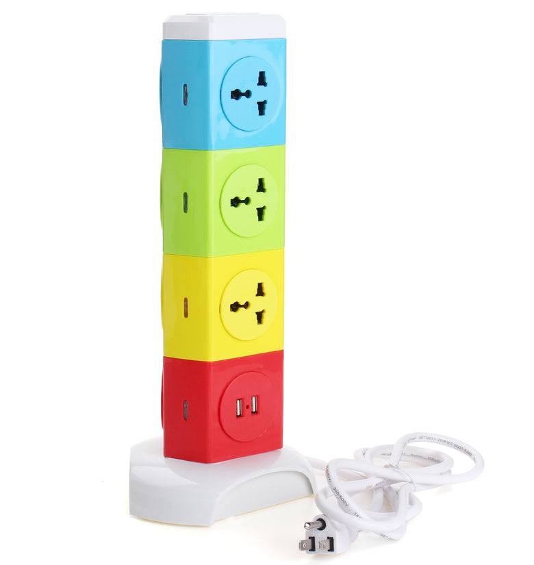 Alardor Four Tiers Rotating Socket Patch Panel USB Plug Board Surge Protection Power Strip