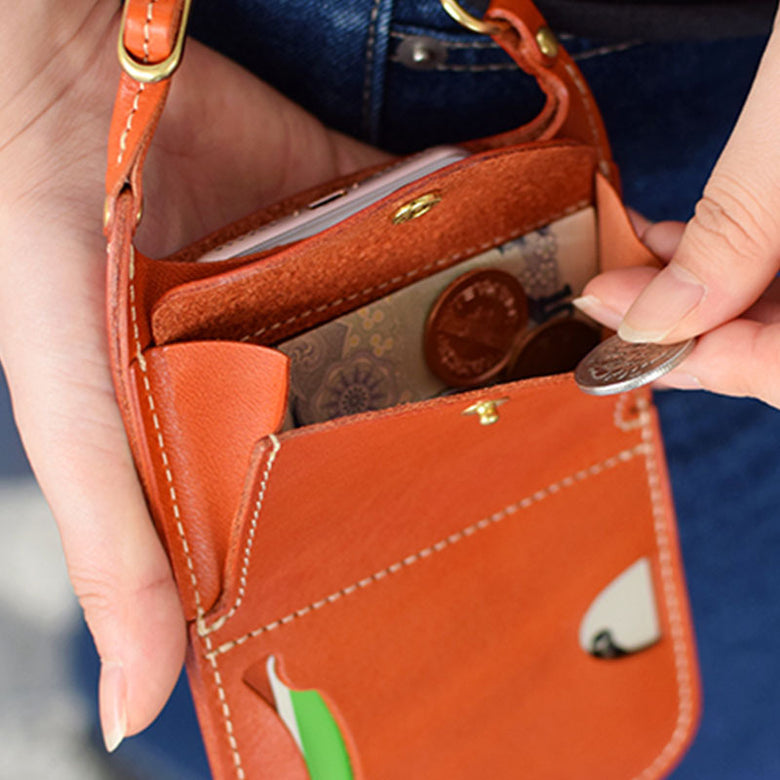 Genuine Leather Vintage Casual Carry 6.1 inch Phone Bag Coin Bag Waist Bag For Men Women