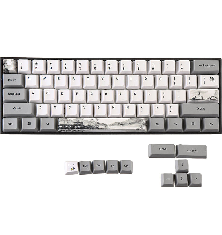 MechZone 72 Keys Chinese Ink Painting Keycap Set OEM Profile PBT Sublimation Keycaps for Mechanical Keyboards