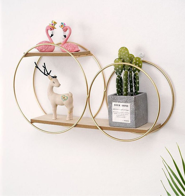 Double Round Ring Iron Stand Wall Mounted Shelf Small Pot Wall Holder Wall Decorations Rack