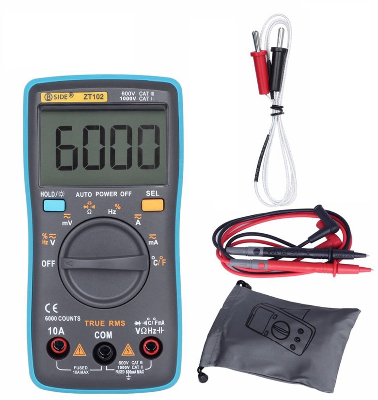 ZT102 Ture RMS Digital Multimeter AC/DC Voltage Current Temperature Ohm Frequency Diode Resistance Capacitance Tester